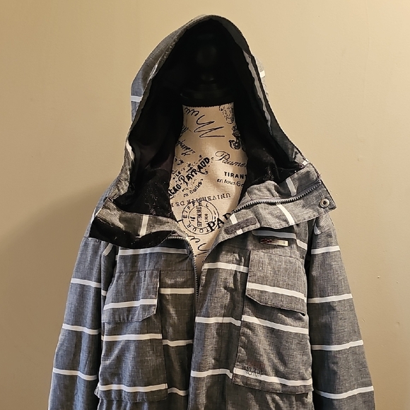 Other - Men's Hooded Gray Striped Raincoat - Classic Waterproof Jacket
